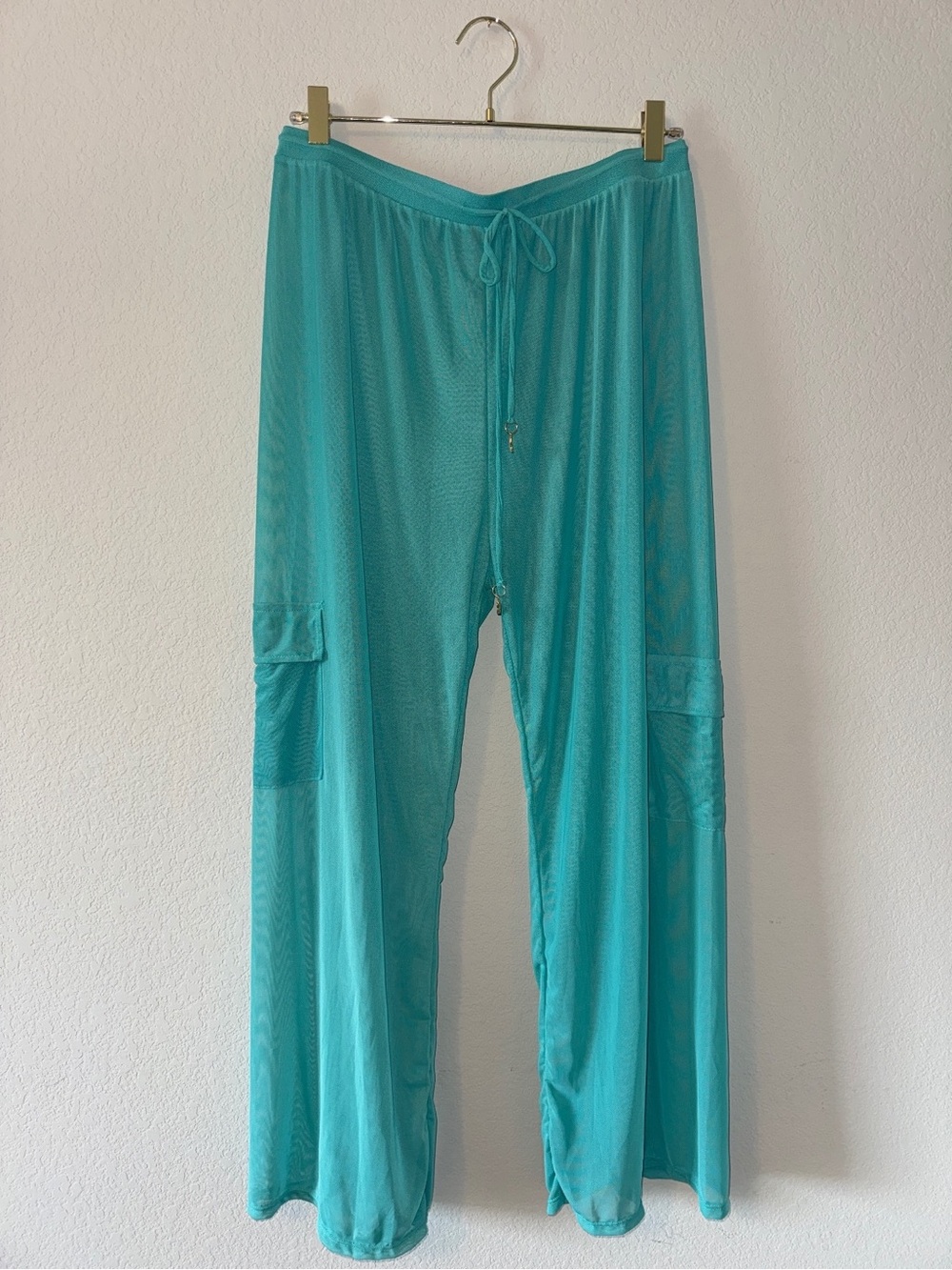 Large TiniBikini Sheer Teal Coverup Pants with Pockets and Dangle Starfish
